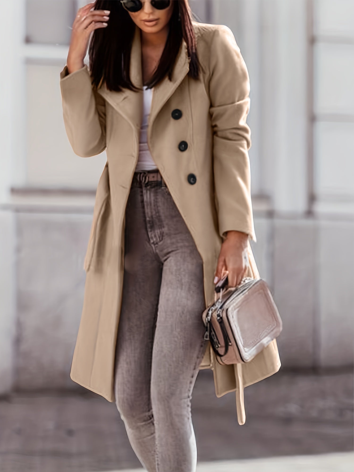 Nora - Stilvolle Casual Khaki Trenchcoat mit Knopfleiste für den Herbst für Damen