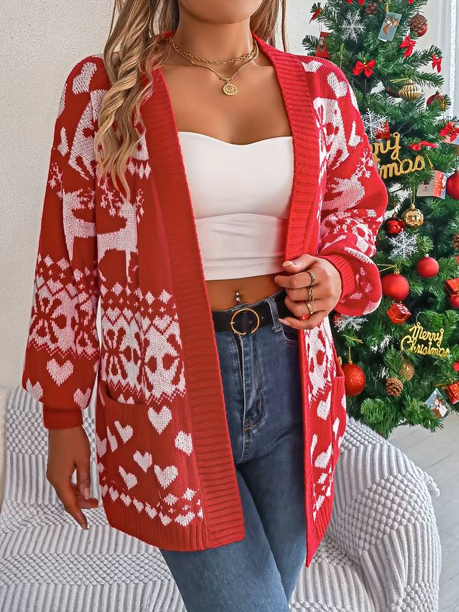 Stylische Strickjacke mit weihnachtlichem Muster