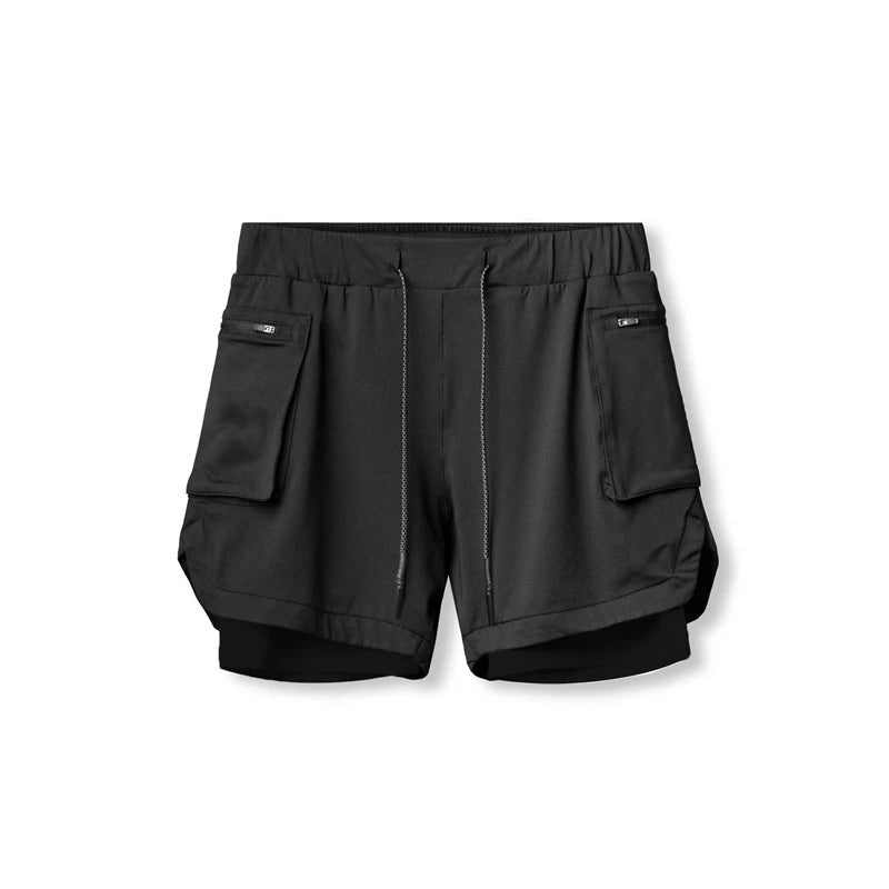 Robin | Graue doppelreihige Herren-Sportshorts mit Buchstabenaufdruck