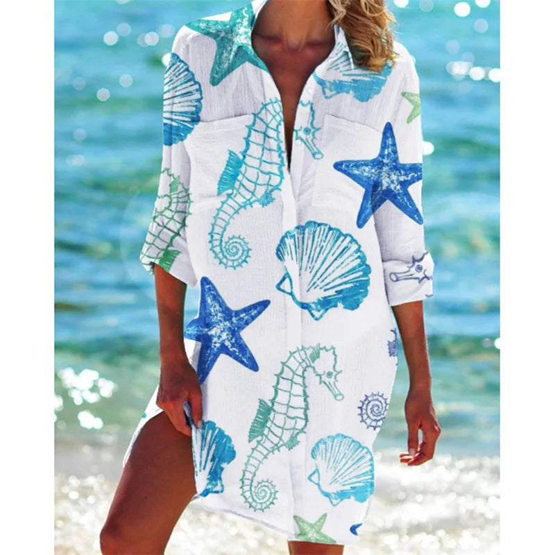 Grace | Bunte Strandtunika mit Palmenprint