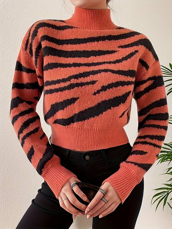 Rollkragenpullover mit Zebrastreifen