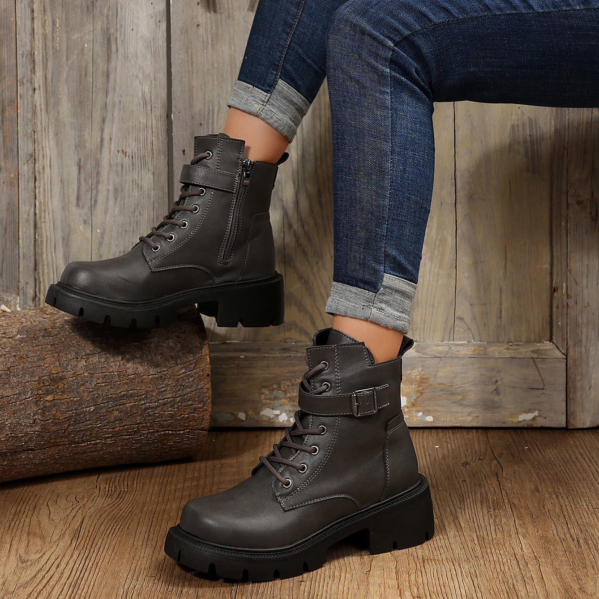 Olivia - Schicke Herbst-Mid-Calf Combat Boots mit dickem Absatz für Damen