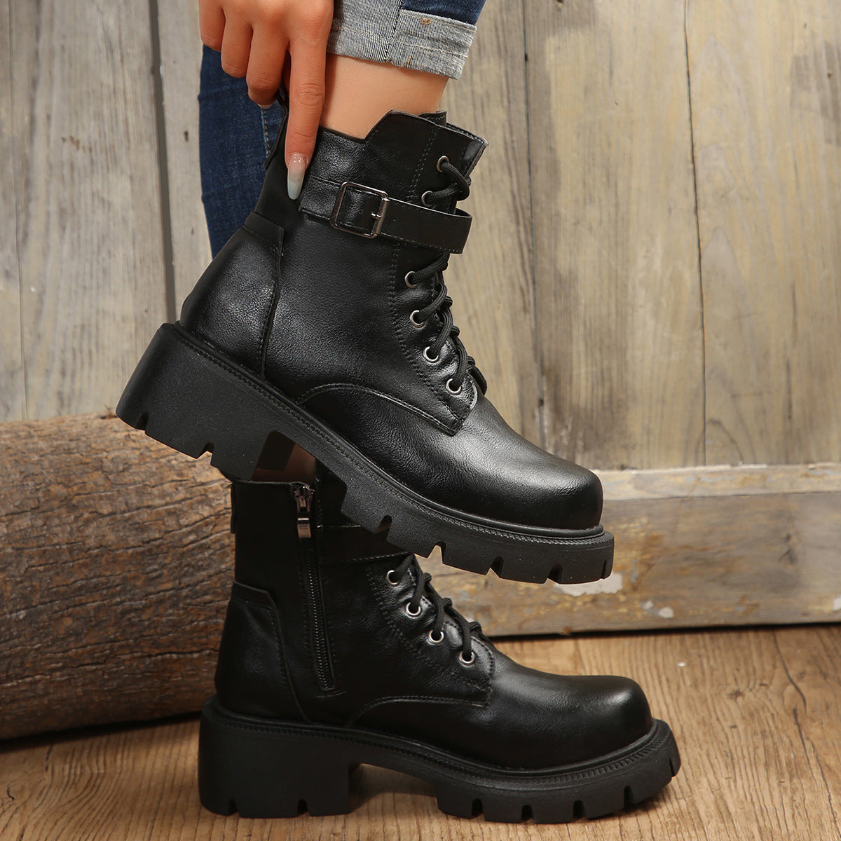 Olivia - Schicke Herbst-Mid-Calf Combat Boots mit dickem Absatz für Damen