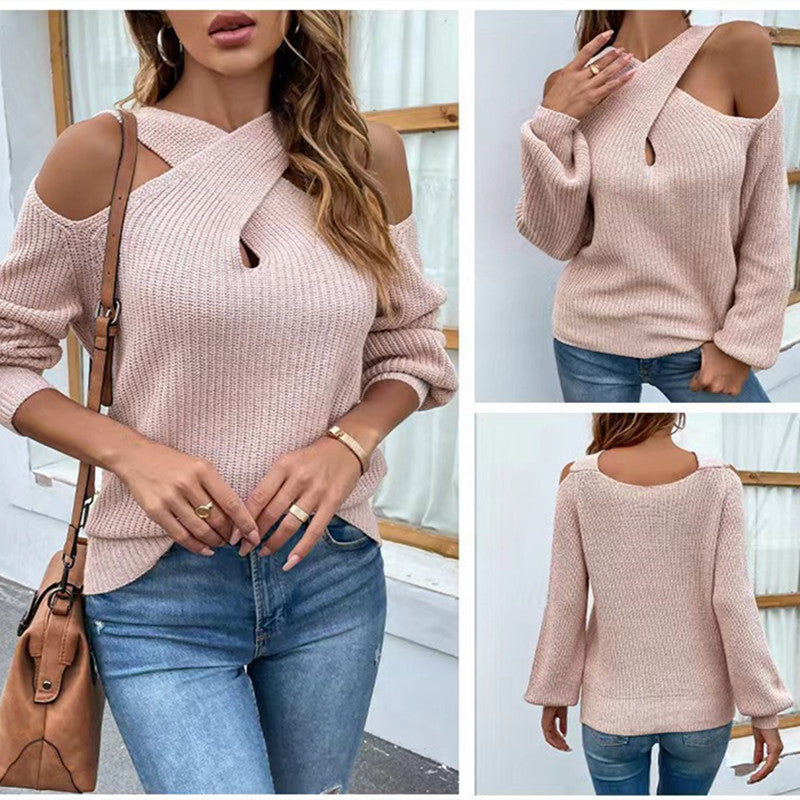 Rosa Pullover mit offenen Schultern