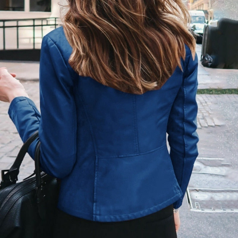 Blaue (Kunst)Lederjacke mit Reißverschluss