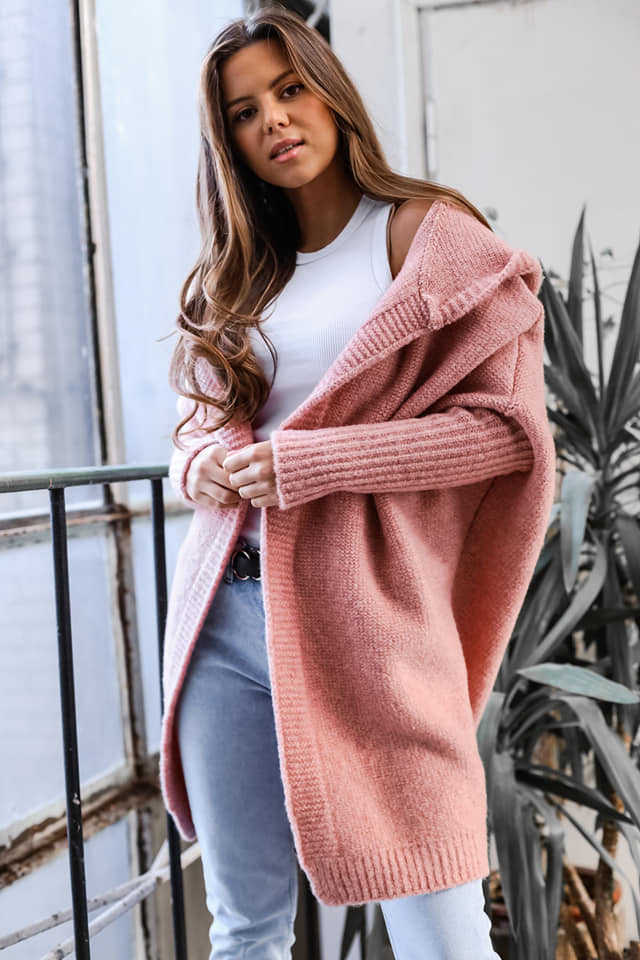 Rosa oversized Strickjacke mit Kapuze