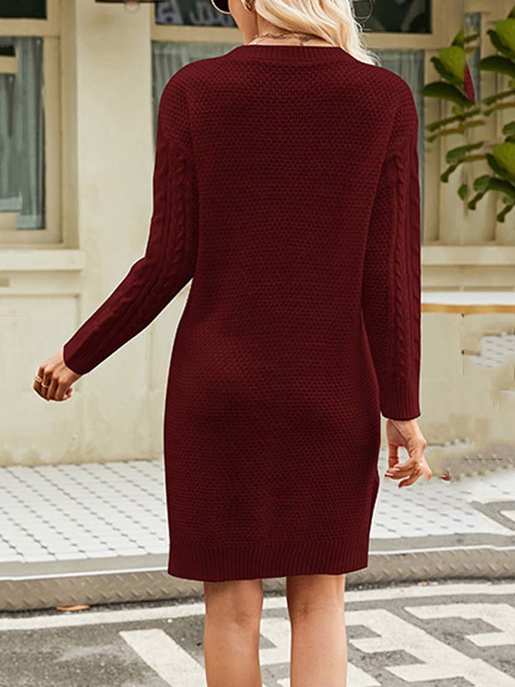 Bordeauxfarbenes Knitted Kleid