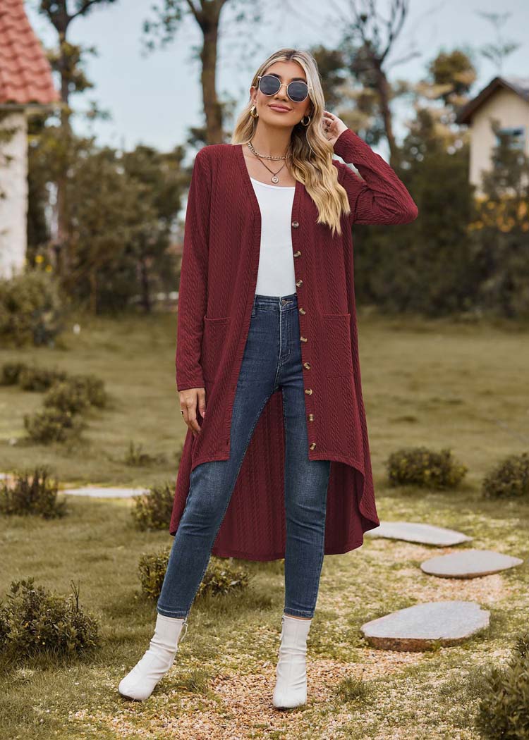 Lange bordeauxfarbene Cardigan