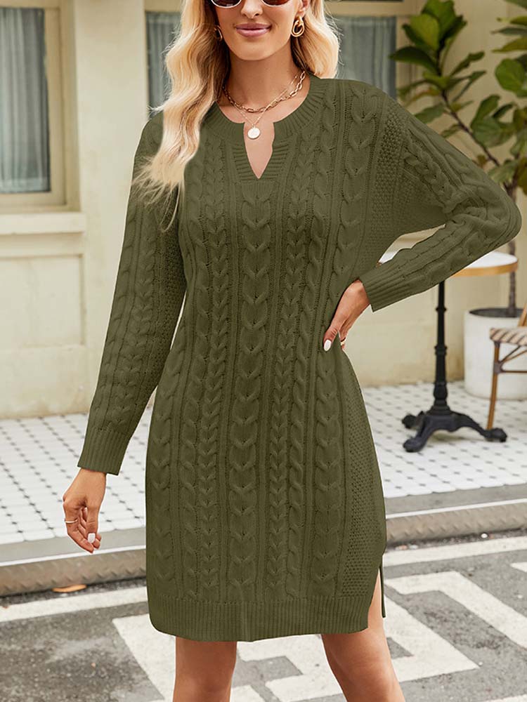 Armeegrünes Knitted Kleid