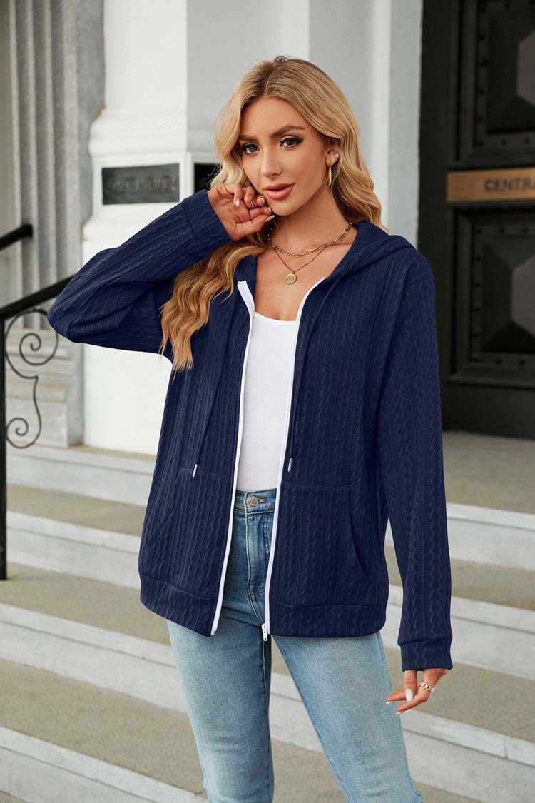 Dunkelblaue Strickjacke mit Reißverschluss