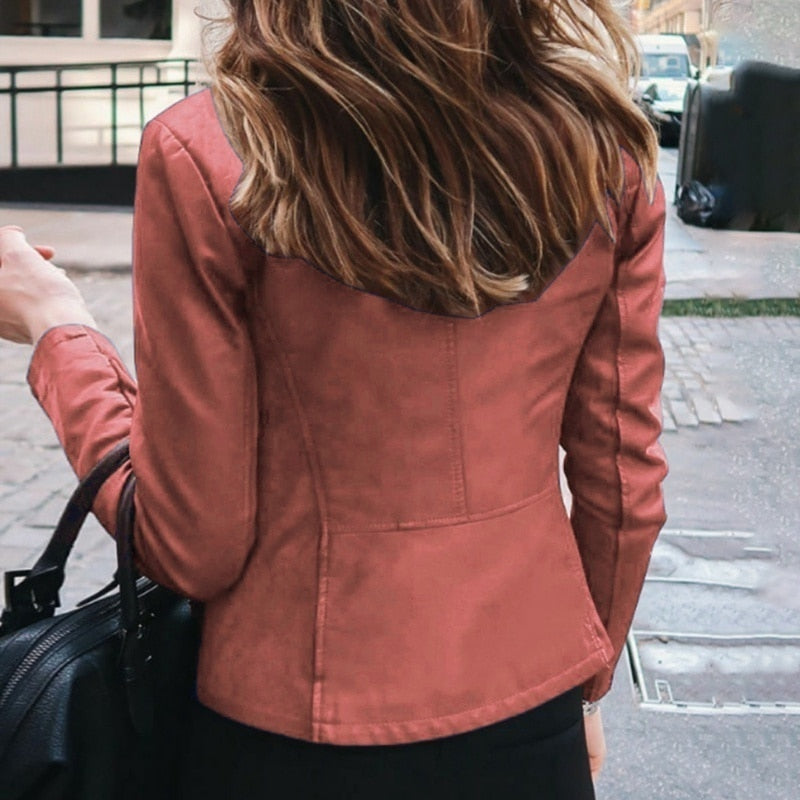 Rote/rosa (Kunst)Lederjacke mit Reißverschluss