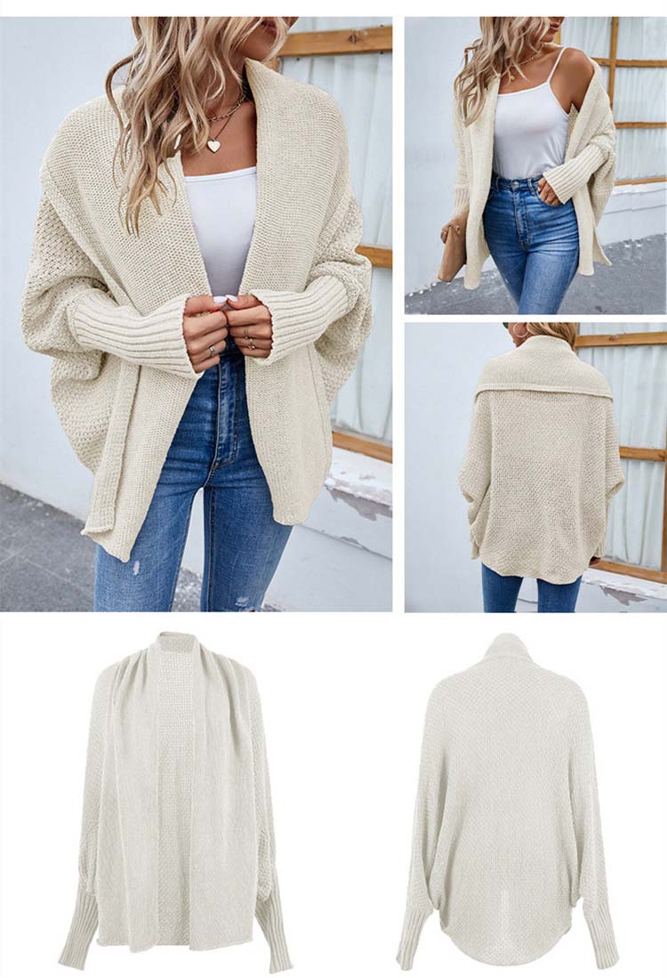 Ecru oversized Strickjacke mit Fledermausärmeln