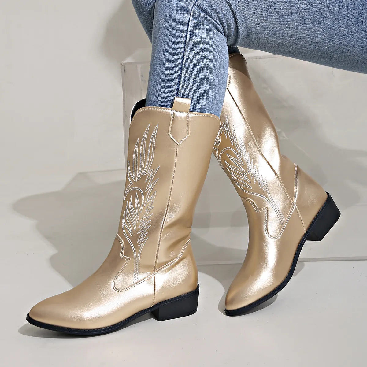 Mia | Leder-Cowboystiefel mit weichem Futter