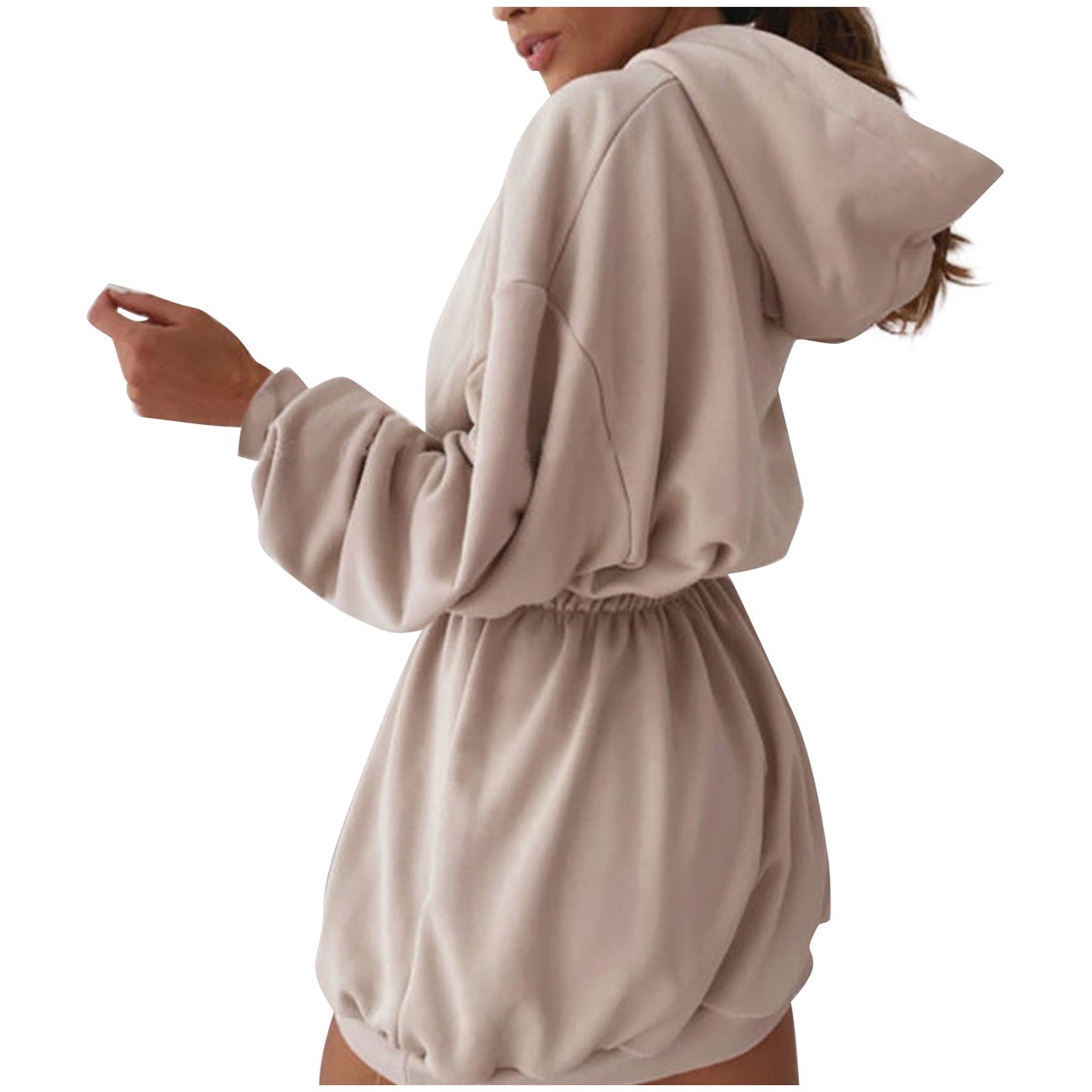 Beigefarbenes oversized Hoodie-Kleid