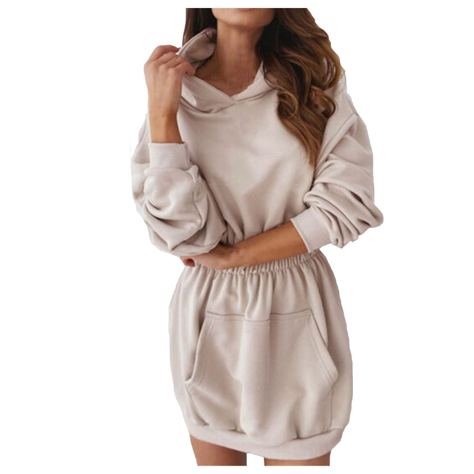 Beigefarbenes oversized Hoodie-Kleid