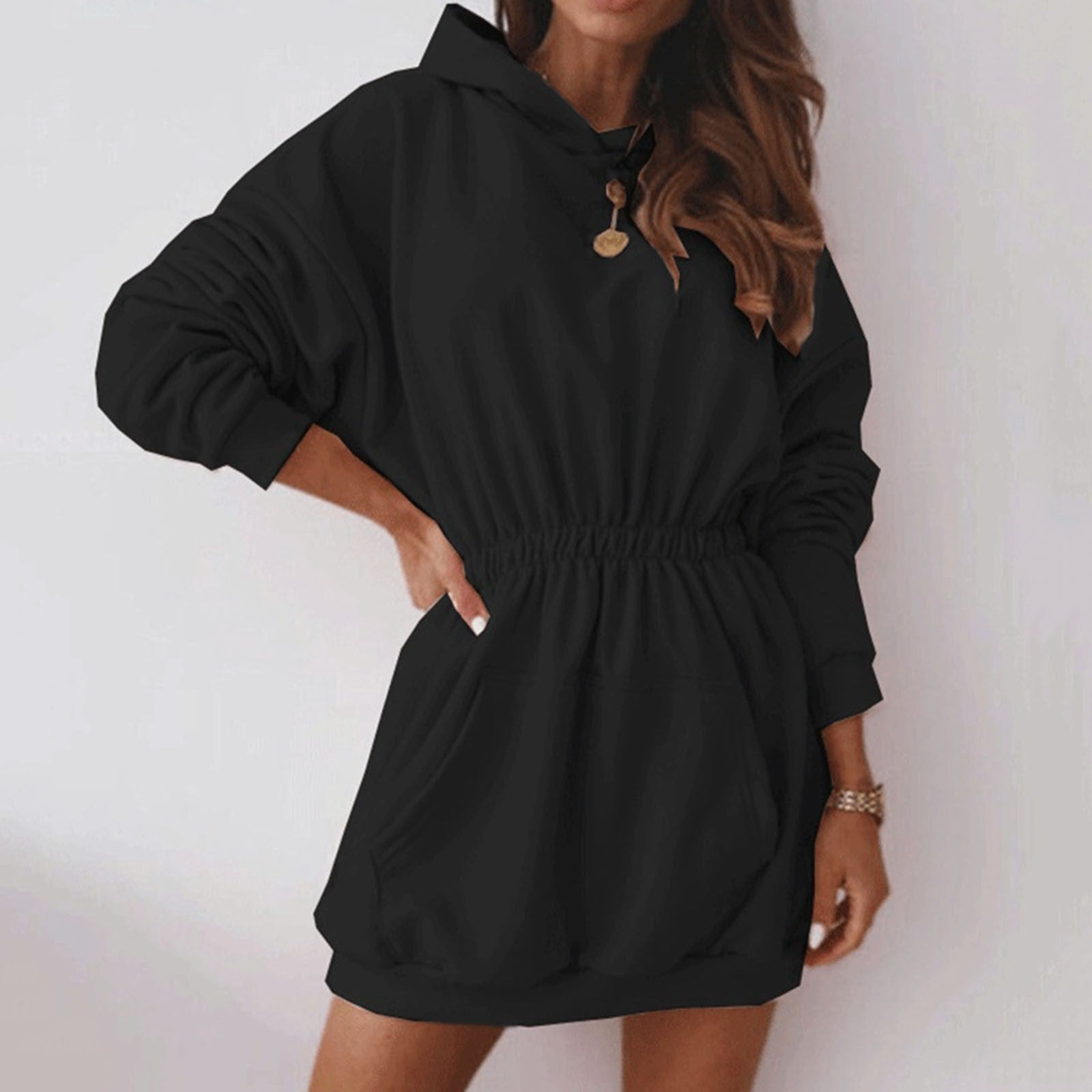 Schwarzes oversized Hoodie-Kleid