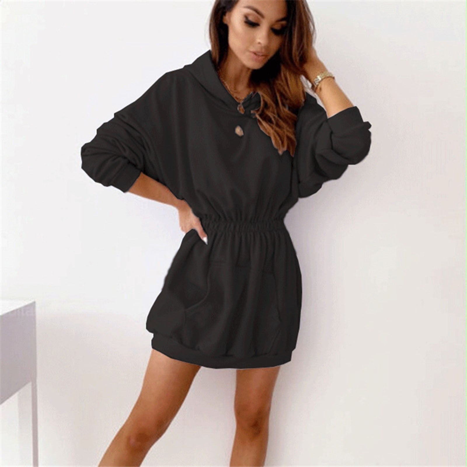 Schwarzes oversized Hoodie-Kleid