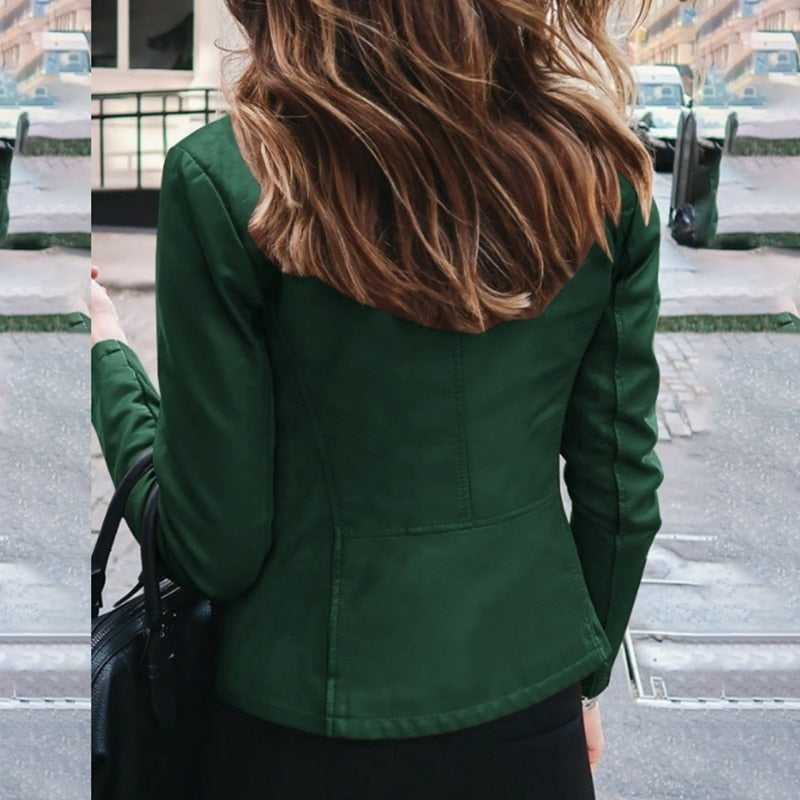 Grüne (Kunst)Lederjacke mit Reißverschluss