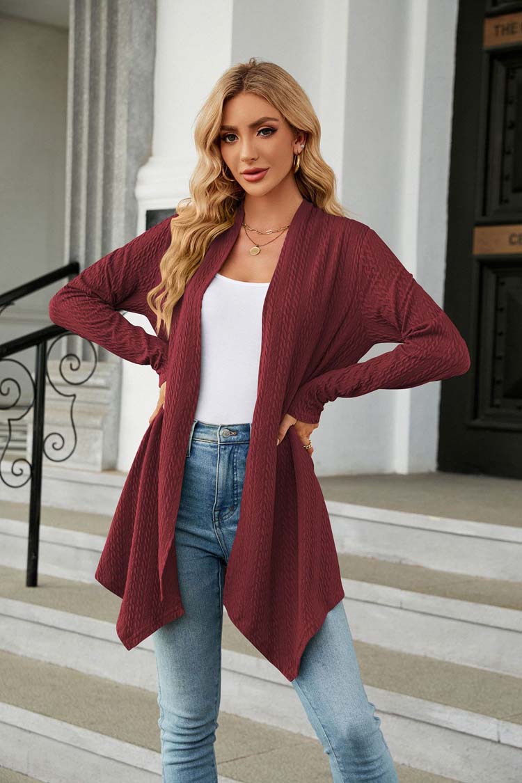 Bordeauxfarbene Basic-Strickjacke