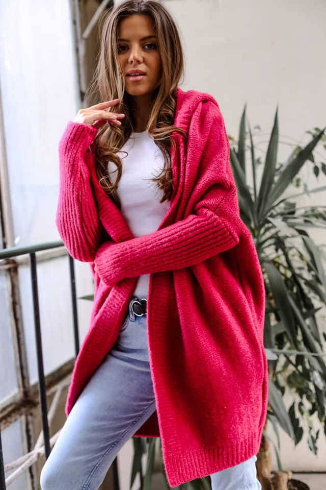 Rosa oversized Strickjacke mit Kapuze