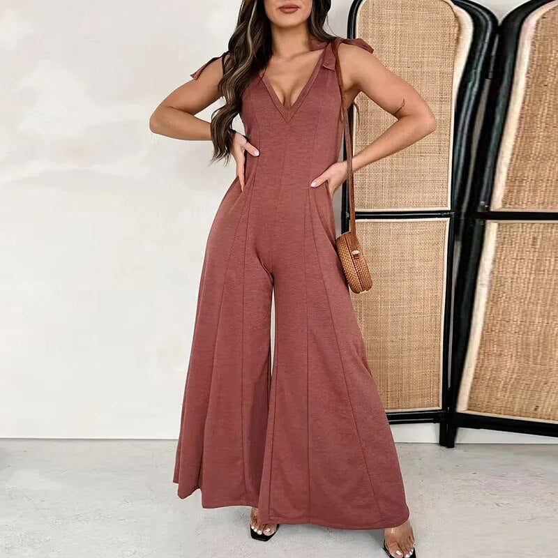 Verona | Damen Jumpsuit mit tiefem V-Ausschnitt und breiter Schulterpartie