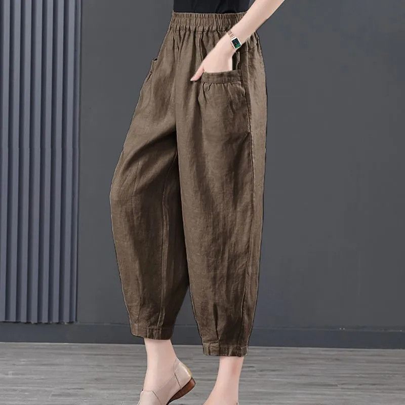 Zenobe | Damen Elastische Taille Lose Knöchellange Hose