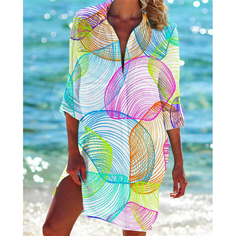 Grace | Bunte Strandtunika mit Palmenprint