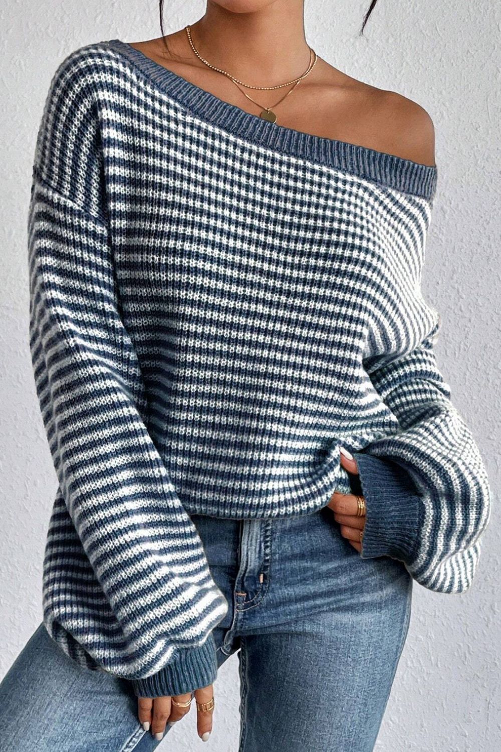 Nova - Lässiger Herbstpullover Blau mit Streifen für Damen