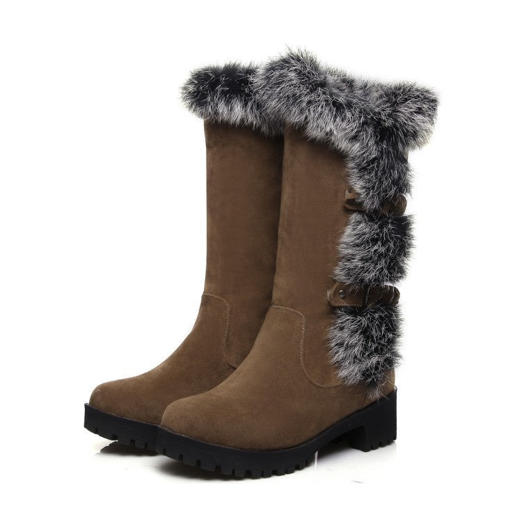 Remee - Schicke Winterstiefel aus Wildleder mit Fell und niedrigem Absatz für Damen