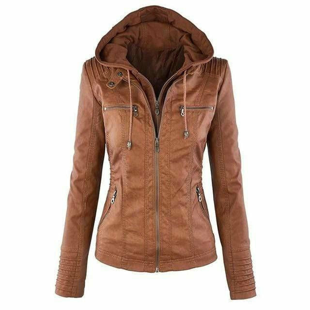 Monique - Lässige Herbst Vintage Lederjacke mit Kapuze für Damen