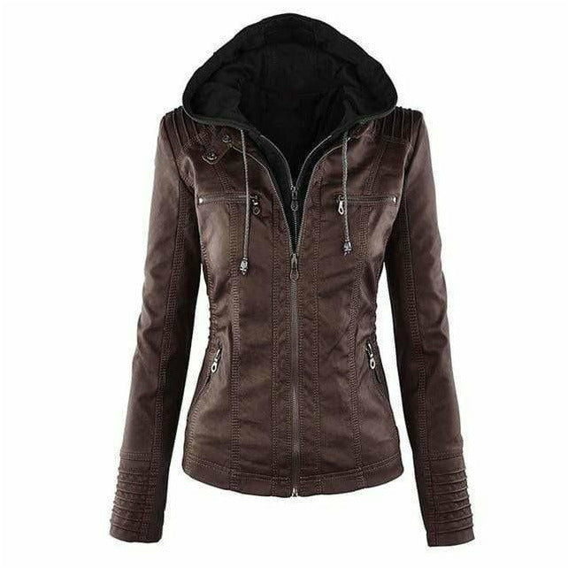 Monique - Lässige Herbst Vintage Lederjacke mit Kapuze für Damen