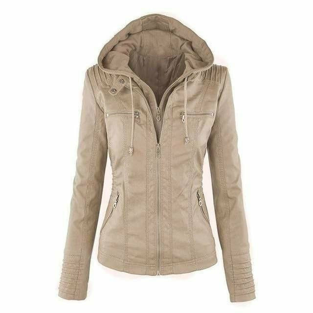 Monique - Lässige Herbst Vintage Lederjacke mit Kapuze für Damen