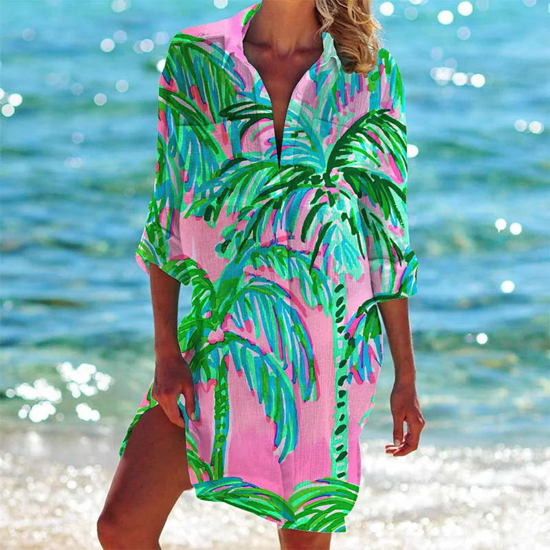 Grace | Bunte Strandtunika mit Palmenprint