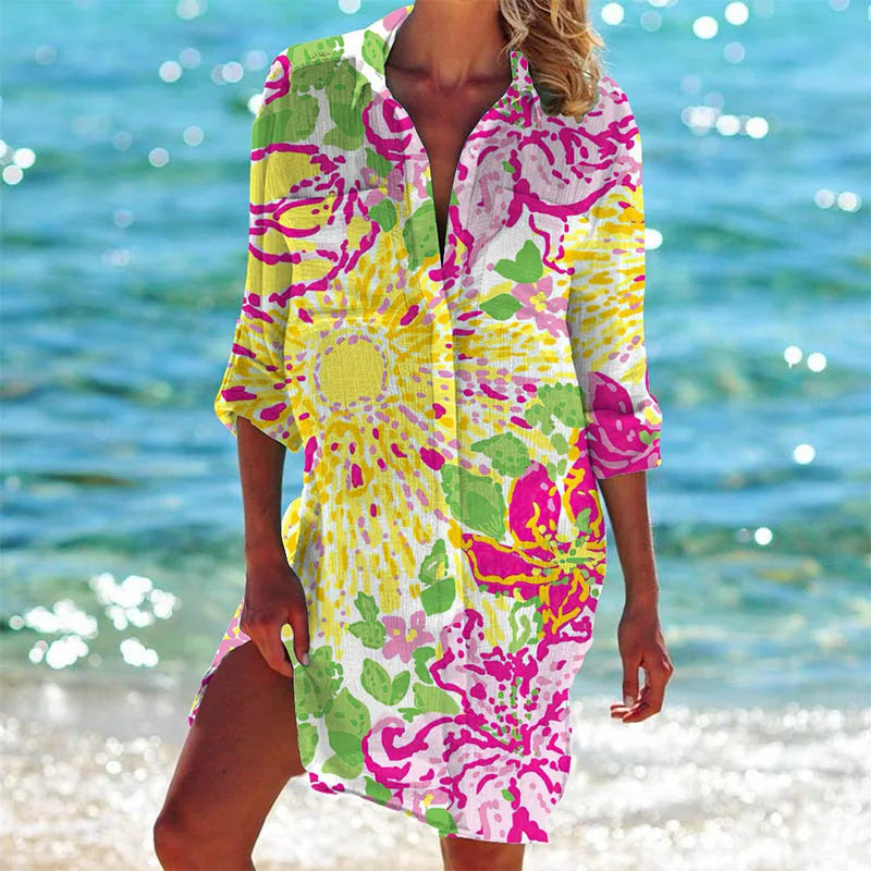 Grace | Bunte Strandtunika mit Palmenprint