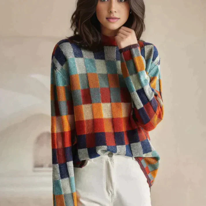 Doris - Patchwork-Rollkragenpullover