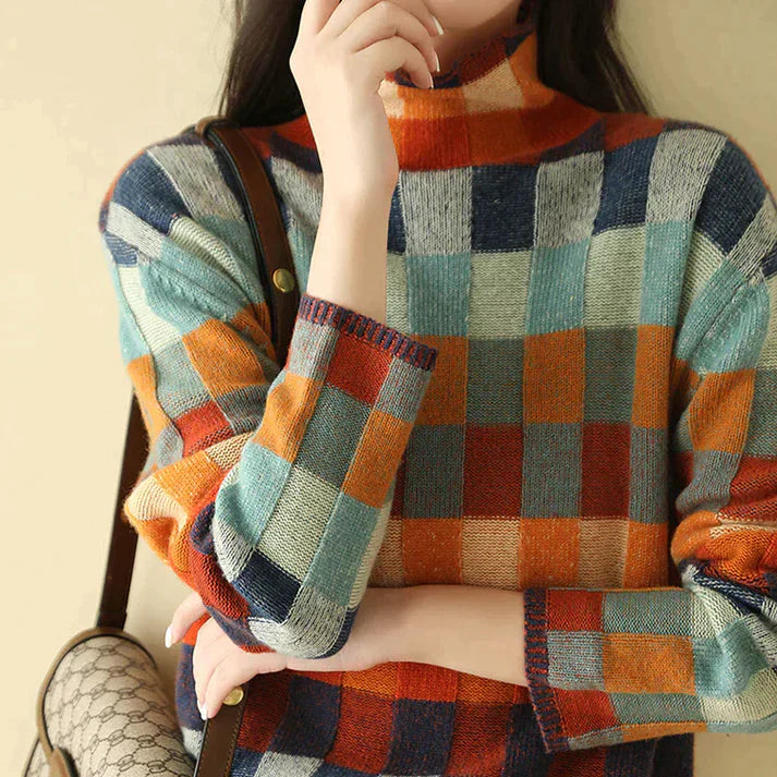 Doris - Patchwork-Rollkragenpullover