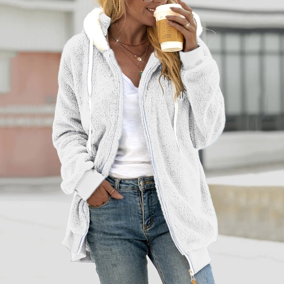 Jenna | Übergroßer warmer Teddy Cardigan mit Reißverschluß