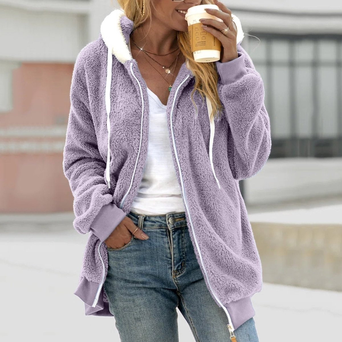 Jenna | Übergroßer warmer Teddy Cardigan mit Reißverschluß