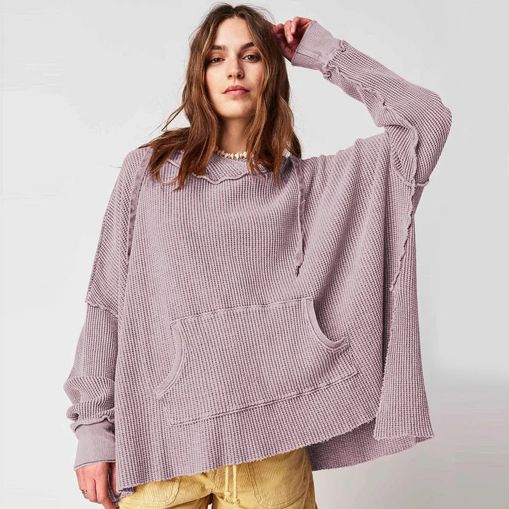 Damen-Kapuzenpullover aus Waffelgewebe mit langen Ärmeln