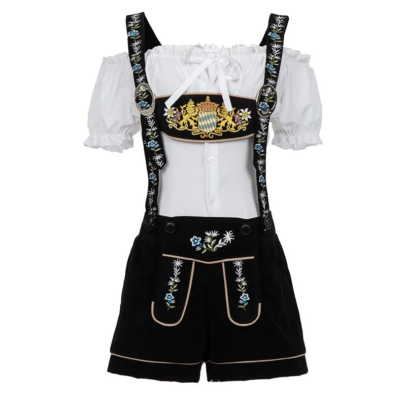 Sandra - Klassische Herbst Schwarze Traditionelle Lederhose mit Stickerei für Damen