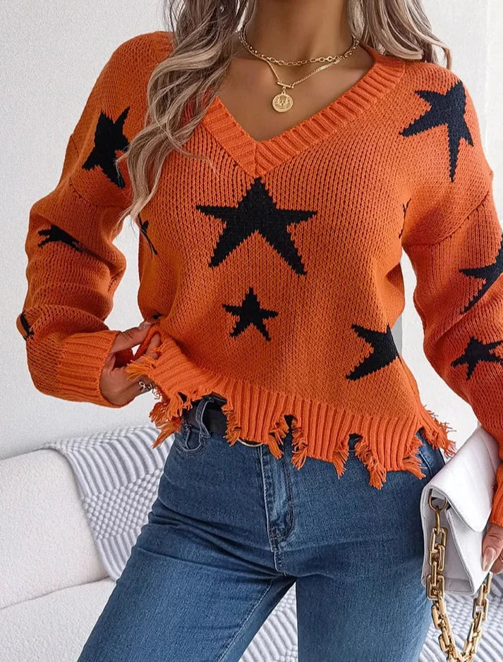 Ripped Pullover mit Sternen