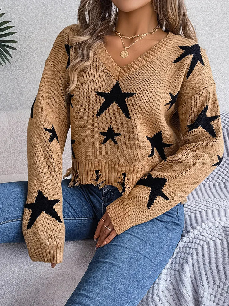 Ripped Pullover mit Sternen