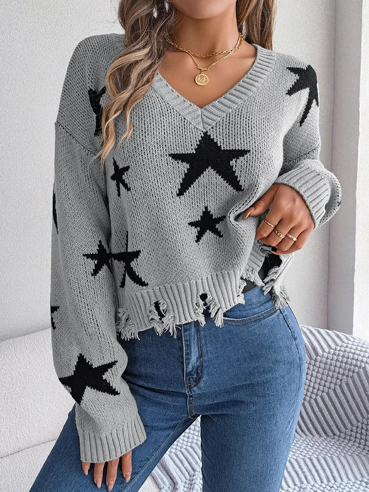 Ripped Pullover mit Sternen