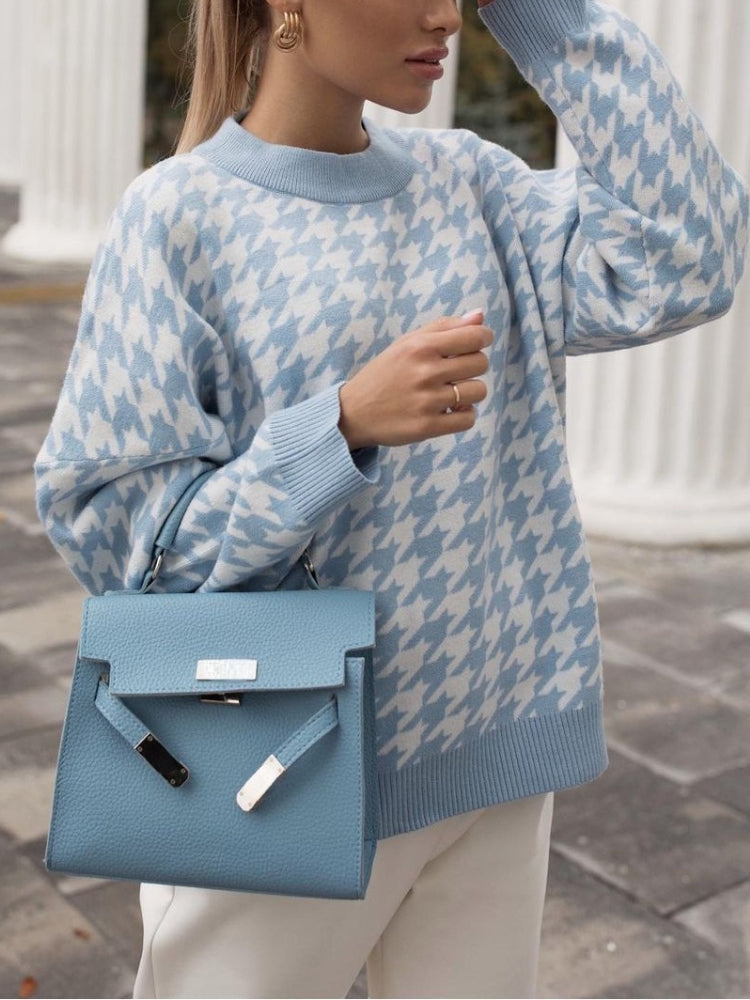 Blau/weiß karierter Pullover