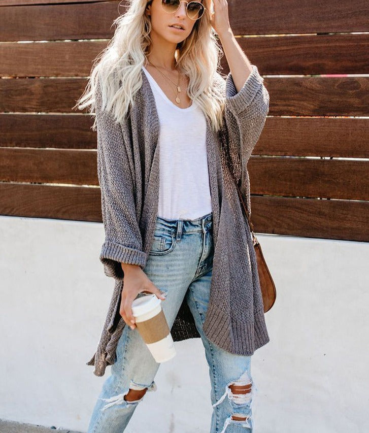 Graue oversized Strickjacke