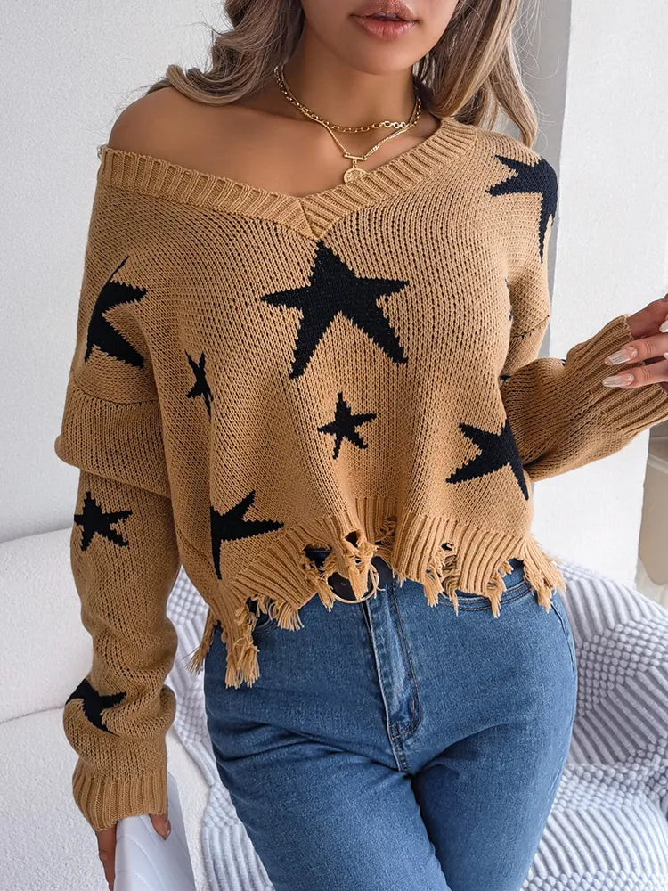 Ripped Pullover mit Sternen