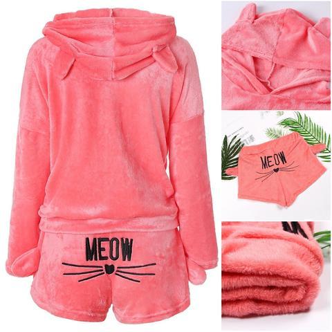 Warmes Miau Katze Pyjama Set