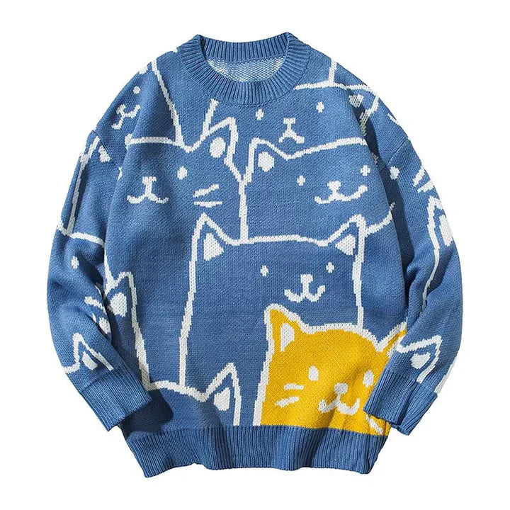 Rundhals-Pullover mit Katzenmotiv