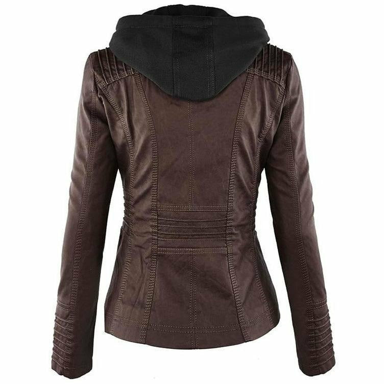 Monique - Lässige Herbst Vintage Lederjacke mit Kapuze für Damen