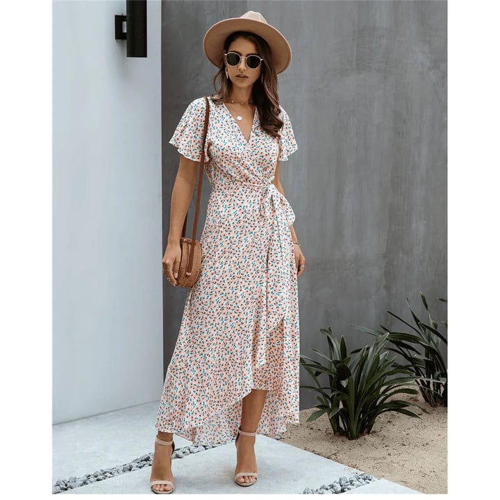 Rosa mit Druck Langes Ibiza-Kleid